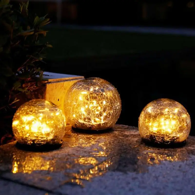 

Solar Globe Lights Cracked Glass Ball Solar Lights with Solar Rechargeable Battery Solar Garden Lights for Patio Yard Lawn Decor