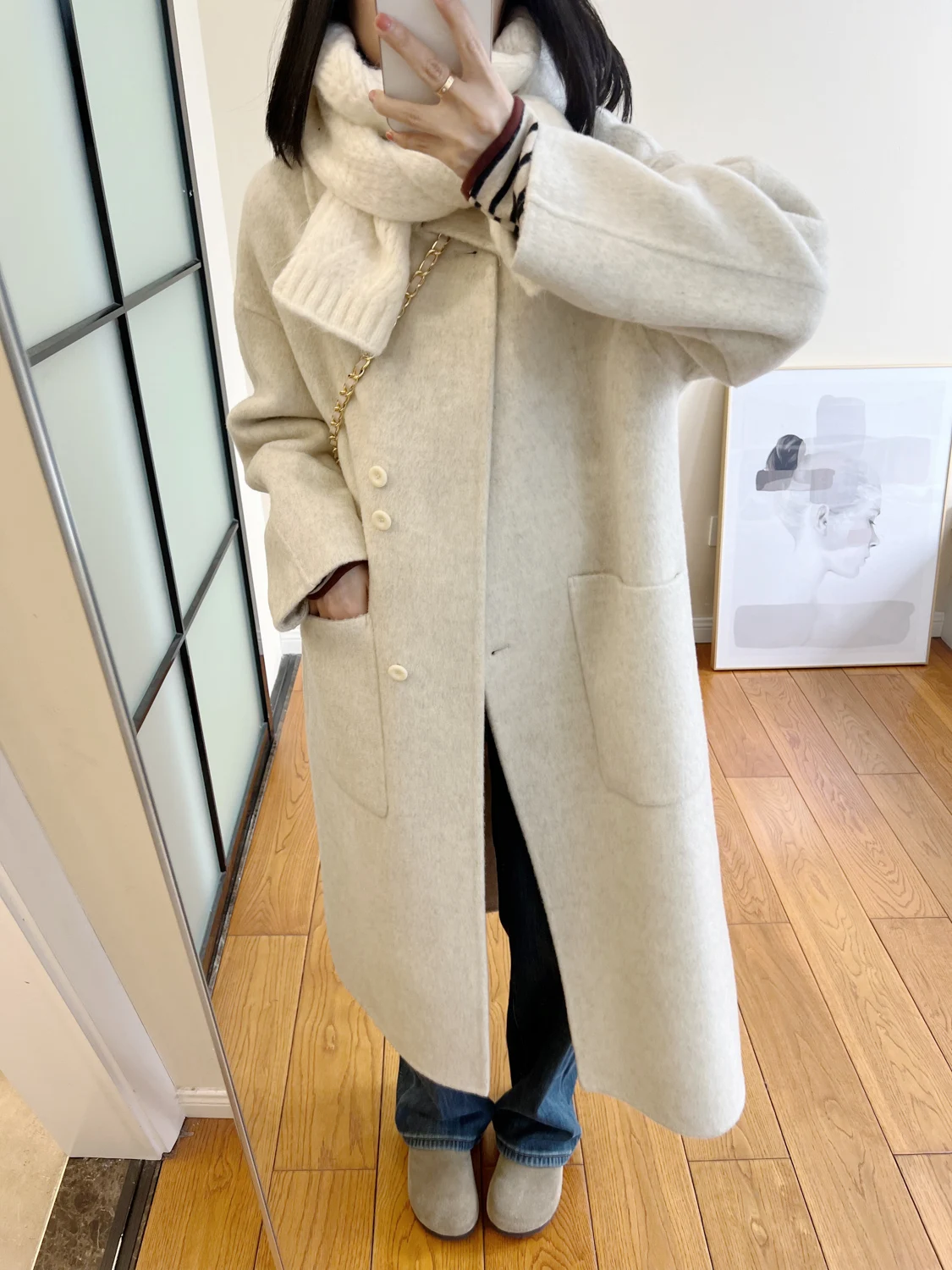 

Двустороннее длинное пальто из камвольной шерсти для женщин, зимнее, приталенное, с боковыми разрезами, на пуговицах, в корейском стиле, прямого кроя, утепленное