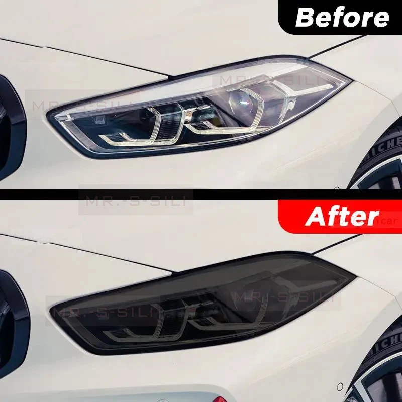 2 Pcs Car Headlight Protective Film Headlamp Restoration Black TPU Cover Sticker For BMW 1 Series F40 M135i 118 Accessories