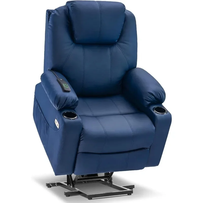 Electric Power Lift Recliner Chair Sofa with Massage and Heat for Elderly, 3 Positions, 2 Side Pockets, Cup Holders, USB Ports