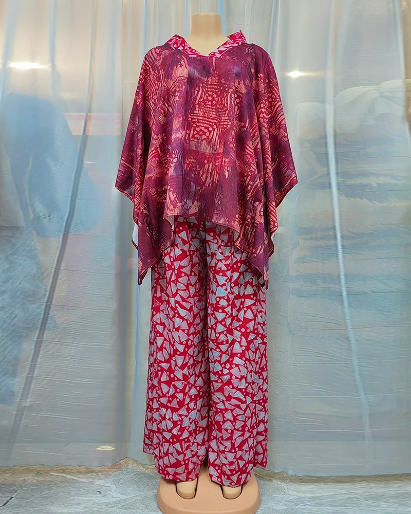 Two 2 Piece Set V-neck Clothes for Women African Print Dresses Vacation Outfits 2025 Tops Pant Sets Dashiki Ankara Turkey Dames