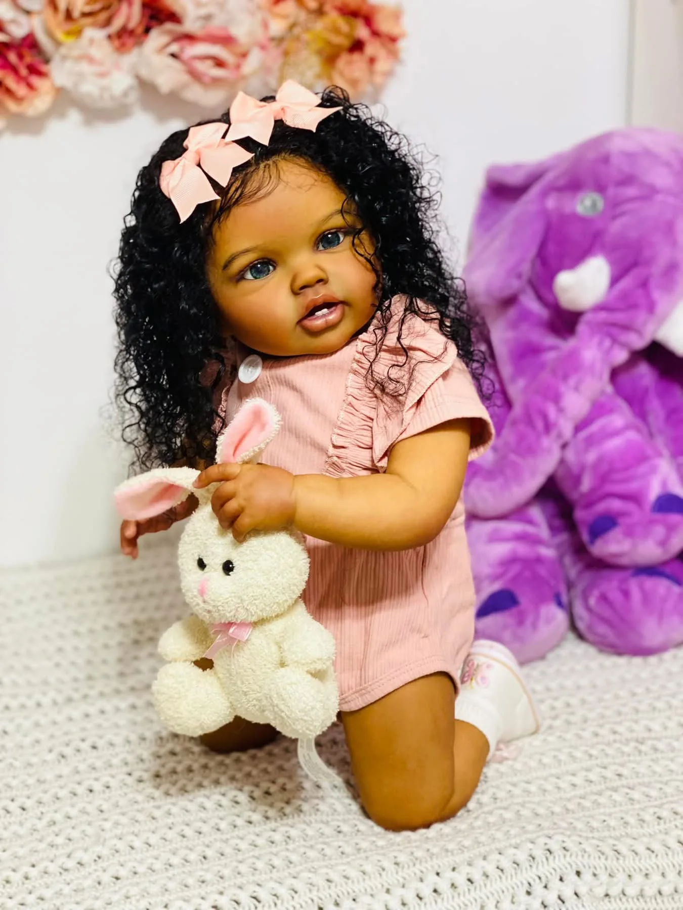 24 pouces peau marron foncé Lottie Reborn bébé enfant en bas âge nouveau-né poupée princesse fille réaliste doux au toucher 3D peau Art poupée