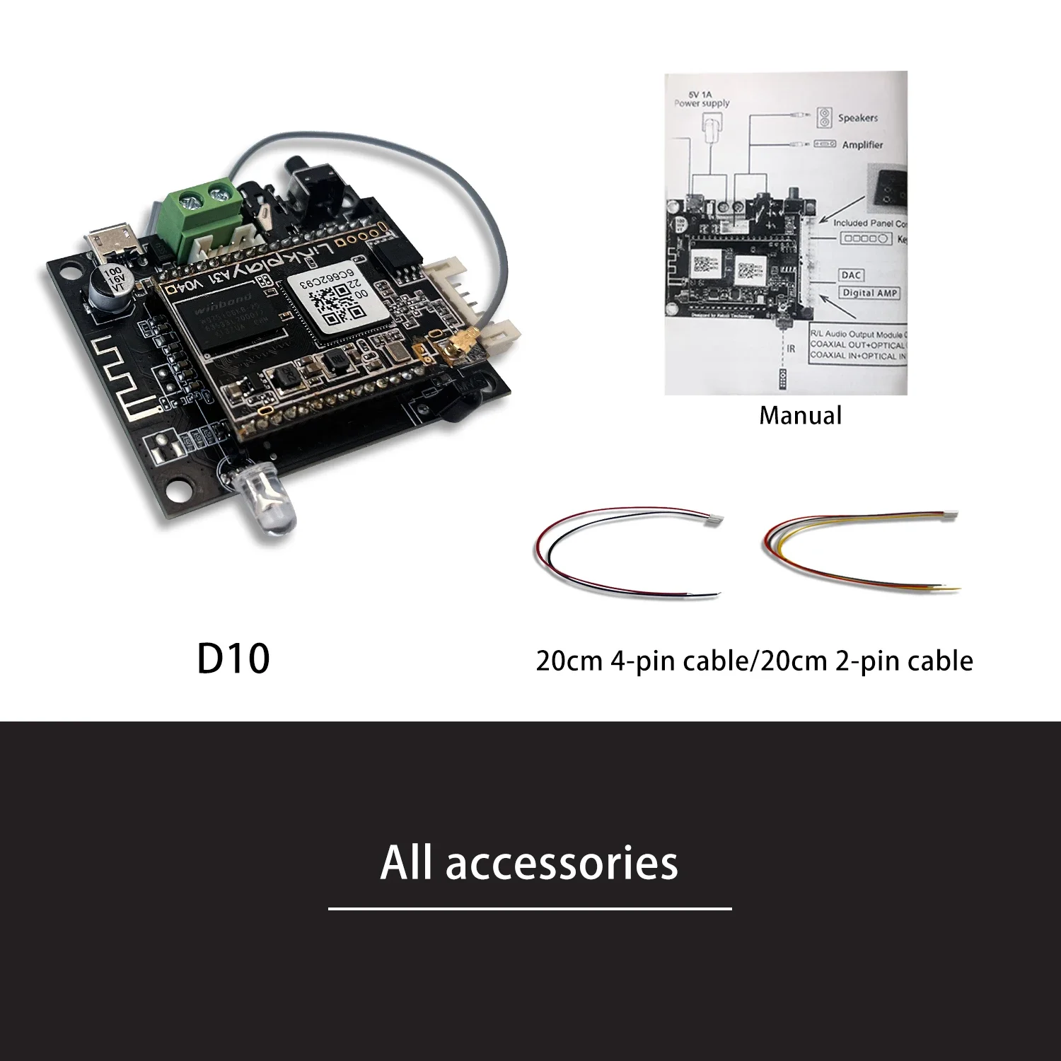 D10 Bluetooth 5.0 Audio Receiver Board Wireless Stereo Music Module Multiroom DIY WiFi Home Audio System