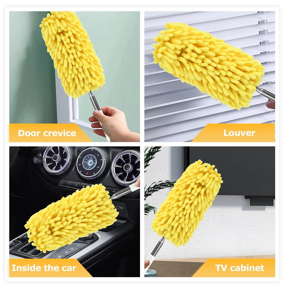 4pcs Deep Cleaning Washable Reusable Kitchen Hardwood Soft Yellow Duster Refill Floor Window Dust Remove Chenille Heavy Duty