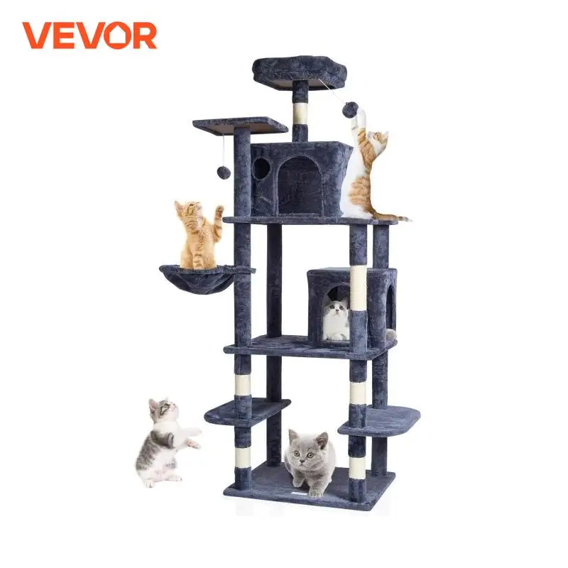 VEVOR Cat Tree Eighth Floor Standing Cat Tower with Scratching Post Hammock Cat House with Hanging Ball Cat Activity Center