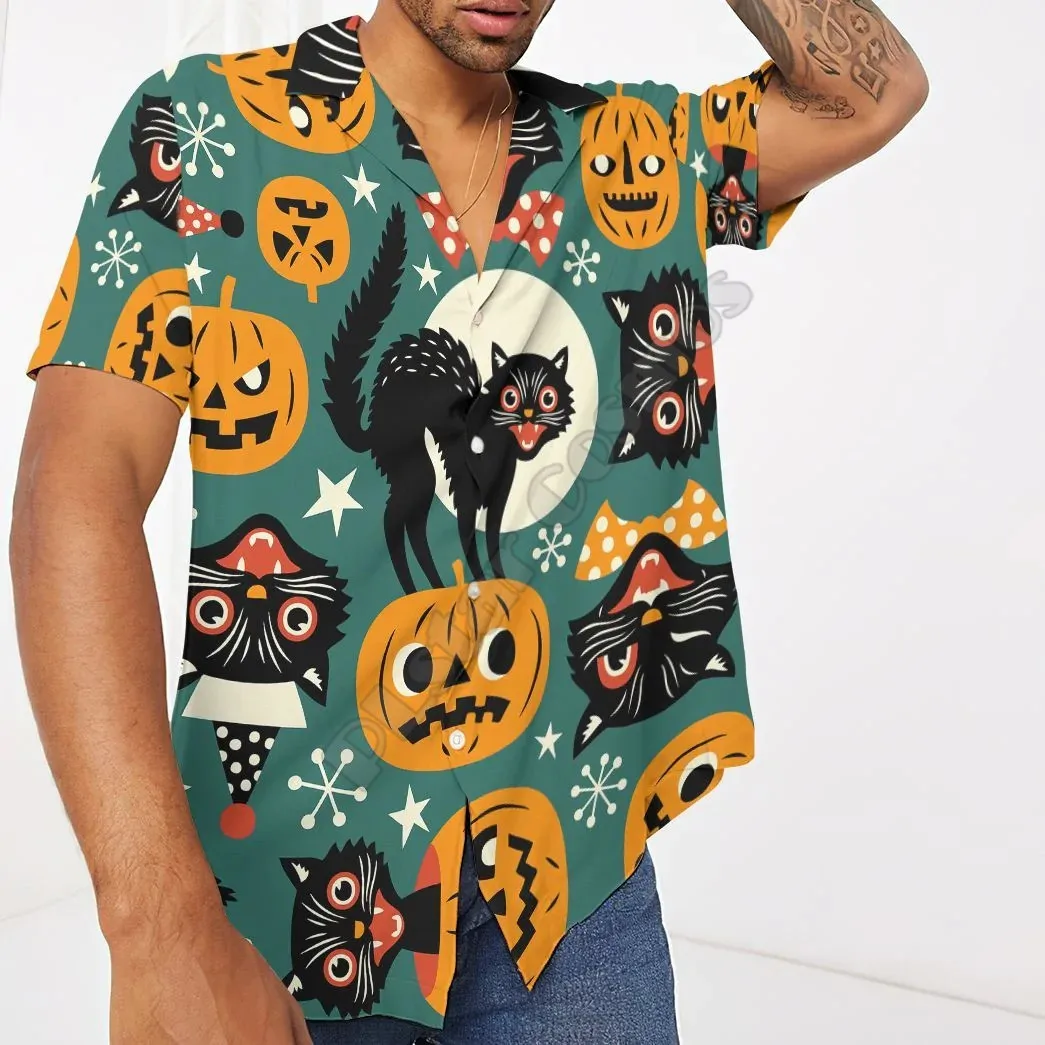 Chó Sục Boston Halloween Hawaii Áo Sơ Mi 3D In Hình Bãi Biển Hawaii Nữ Tay Ngắn Dạo Phố Quá Khổ Camisa Xã Hội Chemise Homme