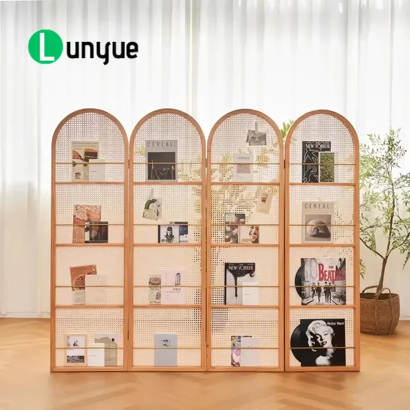Japanese Rattan Screen Partition Solid Wood Folding Room Divider Movable Privacy Shield for Living Room Entrance Small