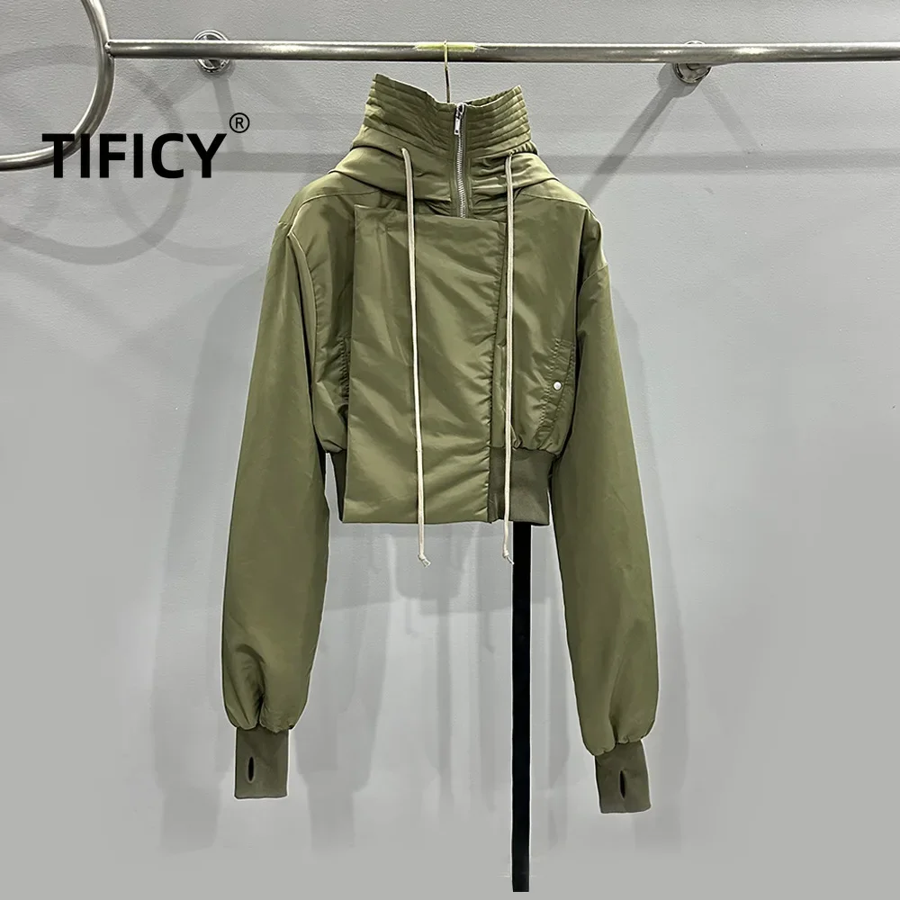 TIFICY High Street Women's Personalized Trendy Workwear with Long Sleeves and Retro Zipper Cotton Jacket Hoodie