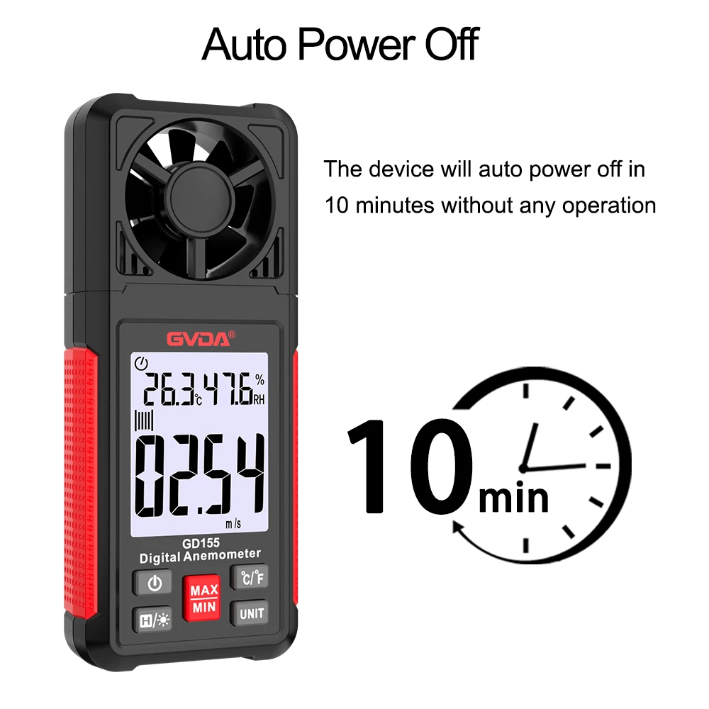 GVDA Digital Anemometer Portable Wind Speed Meter Air Velocity Gauge Windmeter LCD Backlight Display Temperature Humidity Meter