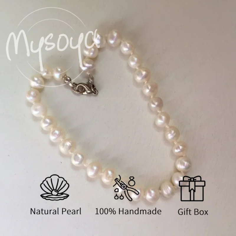 

MYSOYA 6-7mm Natural White Freshwater Pearl Bracelet For Women And Men With Gift Box Birthday Wedding Anniversary Jewelry Gift