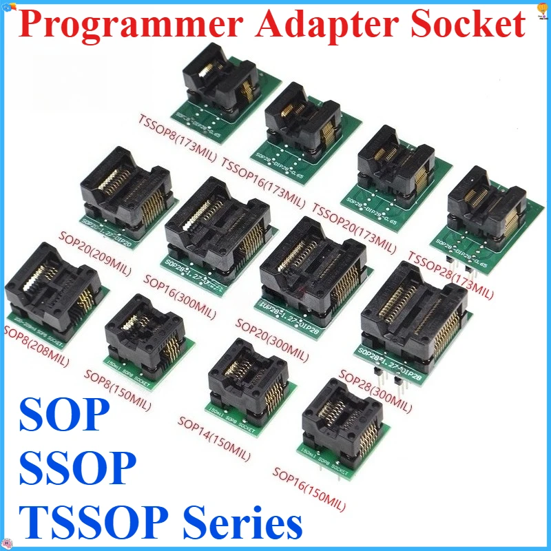 

SOP8/SOP14/SOP16/SOP20/SOP28/TSSOP8/TSSOP16/TSSOP20/TSSOP28 TO DIP programmer adapter socket 150MIL 208MIL 300MIL 173MIL DIP8 28