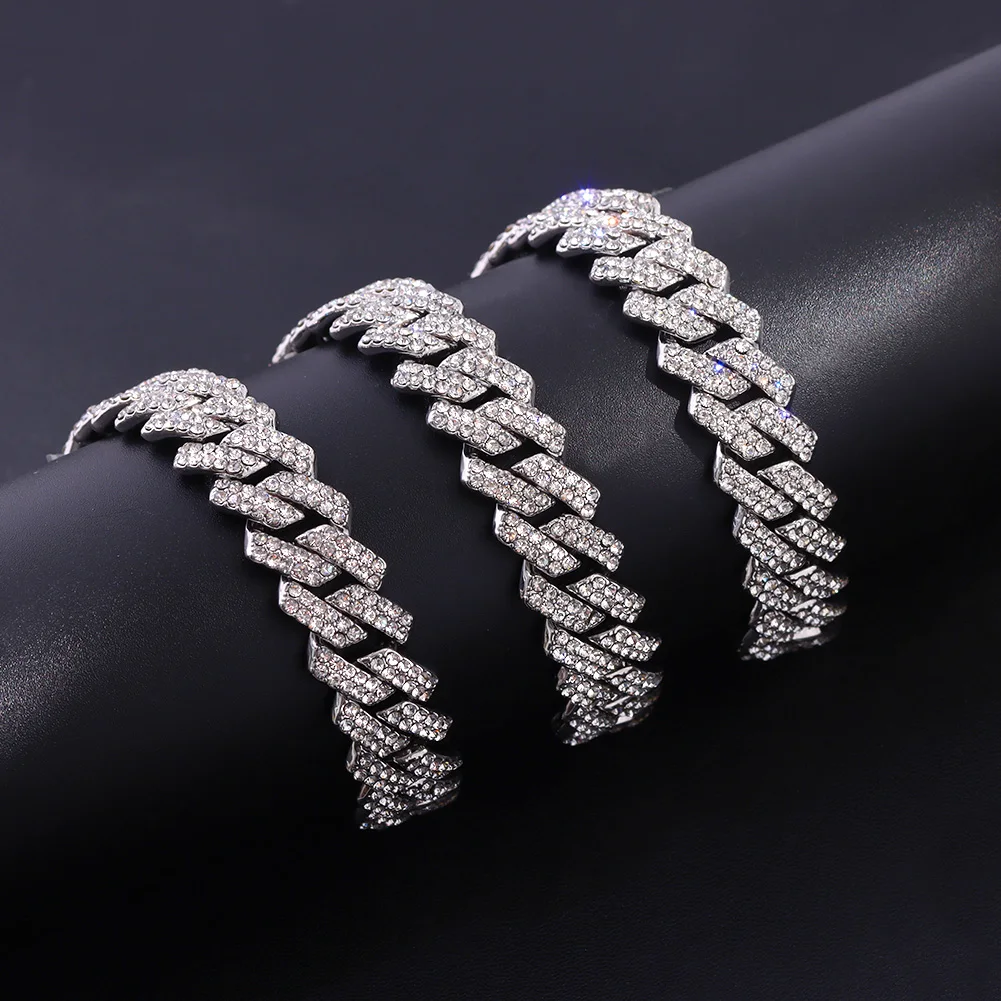 14MM Iced Prong Link Cuban Chain Necklaces for Men Women High Quality Rhinestones Chunky Cuban Chain Punk Jewelry Drop Shipping