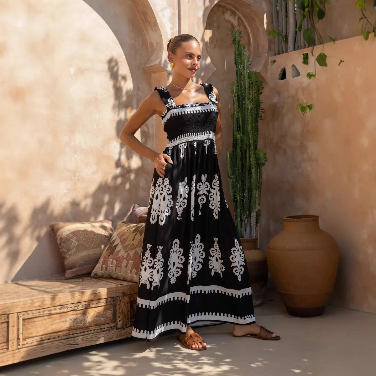 

25 New Women's Beach Skirt Vacation Style Printed Suspender Dress -68568