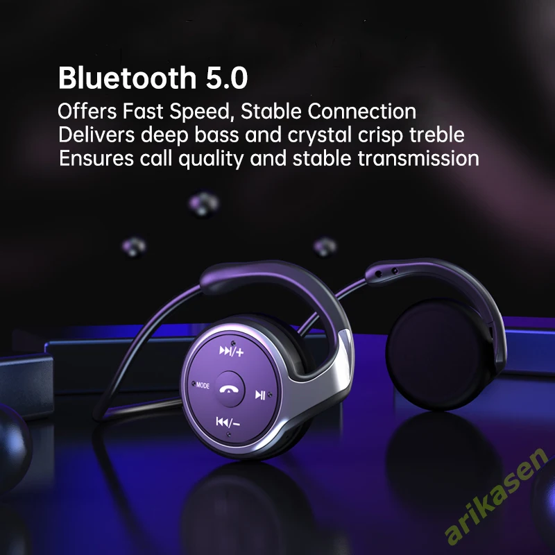 AX698 Wearbale MP3 Player Bluetooth Headphones Not in-Ear Wireless Earphones with FM Radio TF Card Slot Mic for Sports Running