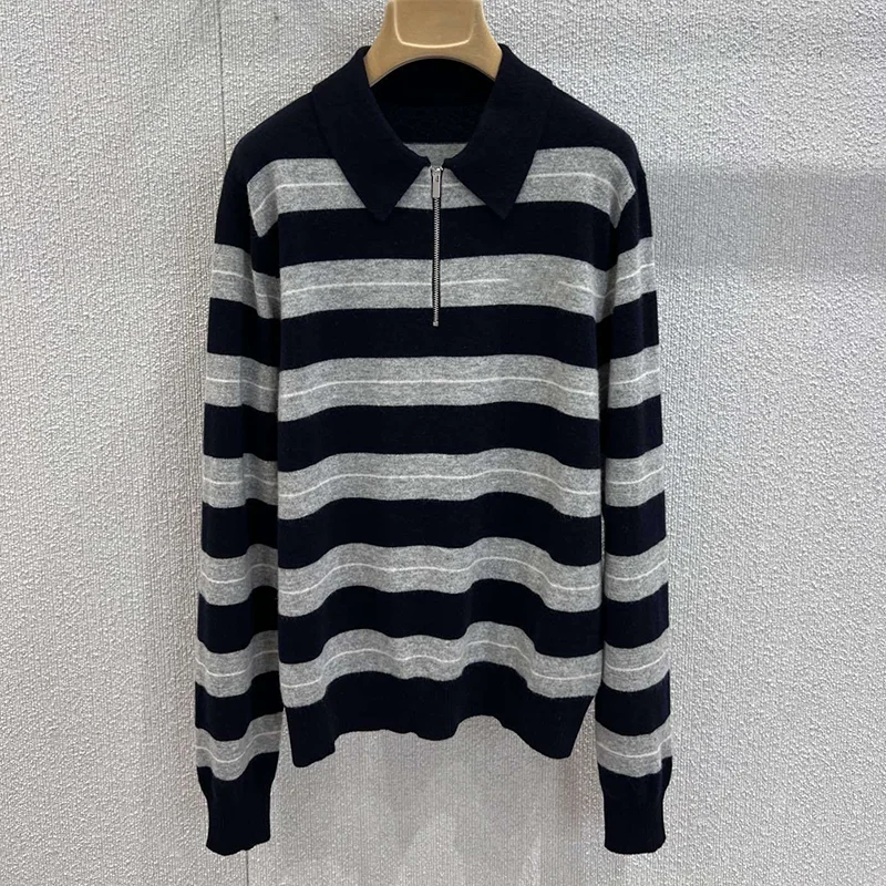 

Высококачественная женская полосатая футболка с длинными рукавами и воротником-молнией спереди для удобной верхней одежды 2592470.