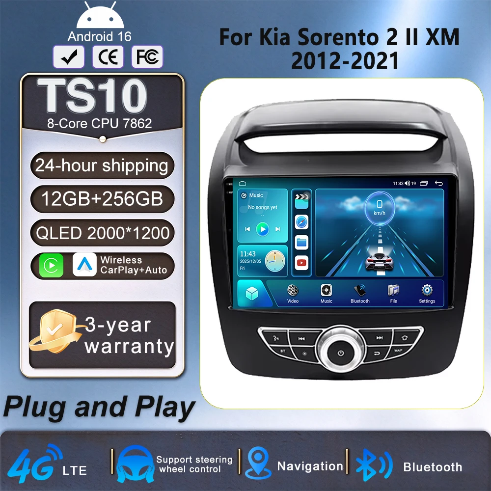 Android 16 For Kia Sorento 2 II XM 2012 2013 2014 2015-2021 Car Radio Multimedia Video Player Navigation stereo GPS NO 2 din