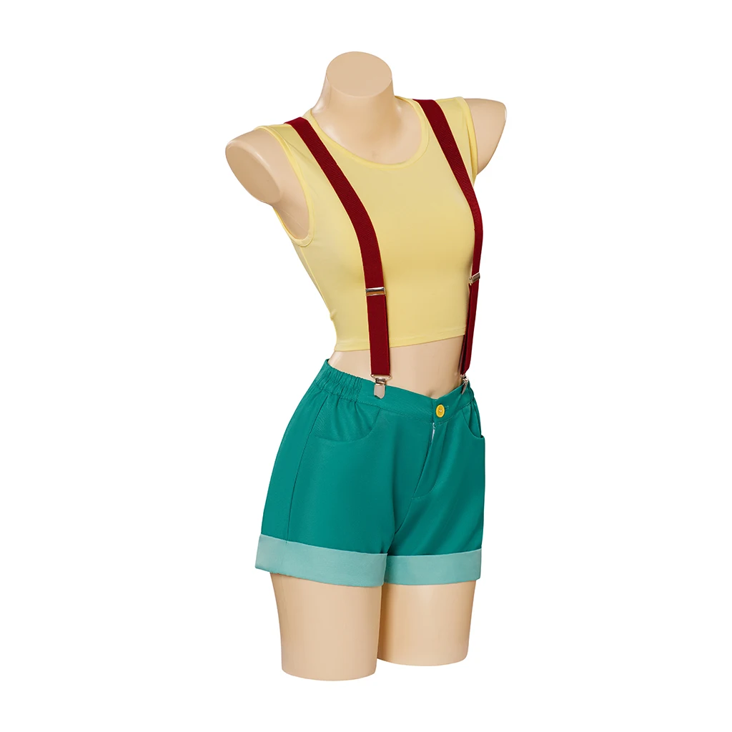 Anime Cosplay Costume donna ragazze giallo Crop Top gilet tuta pantaloncini vestito abiti di Halloween