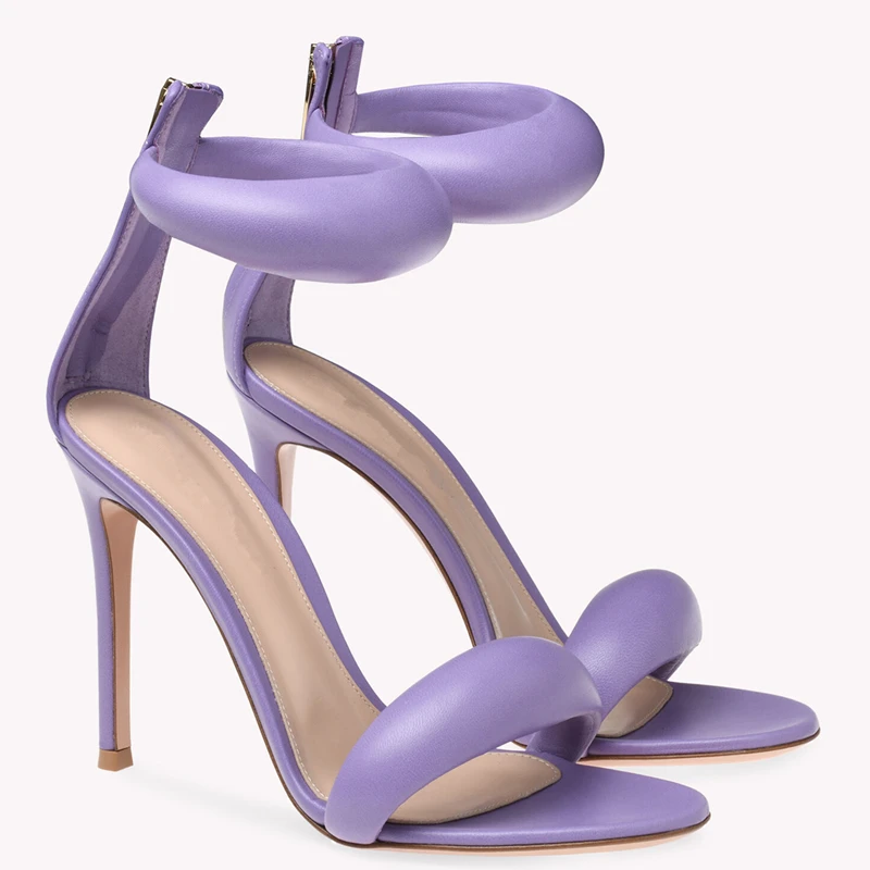 2024 New Women Shoes Fashion Strapy Sexy Sandals Summer Purple Slim Heels Sandalias Mujer Classic Peep Toe Dress Chaussure Femme