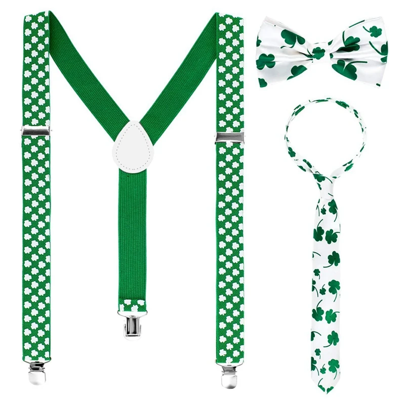 St. Patrick's Day Costume Cosplay Saint Patric's Day Accessories Kit Shamrock Bow-Knot Suspender Bow Tie For Party Decor