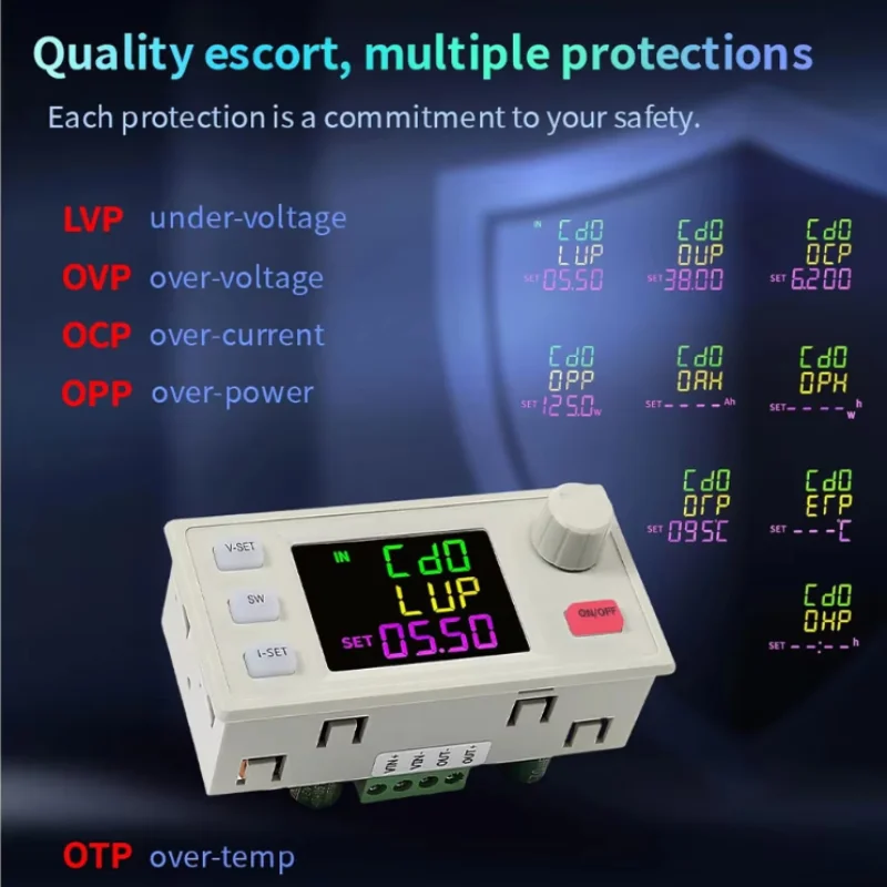 SK120X 6A DC-DC Buck Boost Converter CC CV Power Supply Module Full View VA Color LCD Display Adjustable Regulated Power Supply