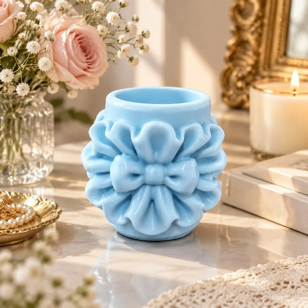 Stylish 3D Printed Makeup Brush Holder Multifunctional Irregular Desktop Organizer Bow Storage Box Vanity Storage