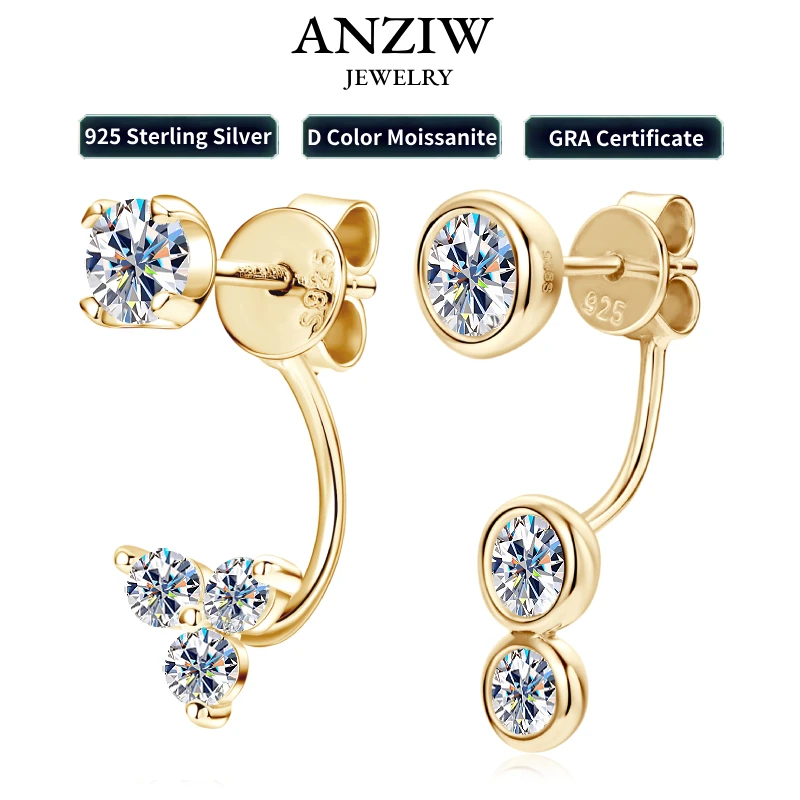 

Anziw 2024 Trendy Real 925 Silver D Moissanite Drop Earrings Piercing Stud Earrings Jacket Certified Jewelry for Women Gift GRA