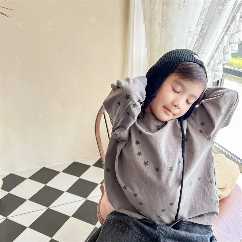 2025 Spring and Autumn Children's Clothing Korean Version Soft Star Pring T-shirt  Long Sleeved Base Shirt for Boys and Girls