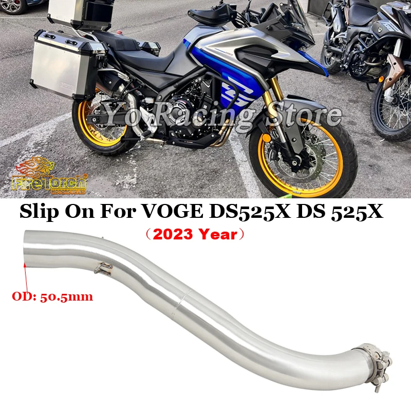 Motorcycle Exhaust Escape Modified Middle Link Pipe Connecting 51mm Muffler Moto Tube Slip On For VOGE DS525X DS 525X 2023 Year