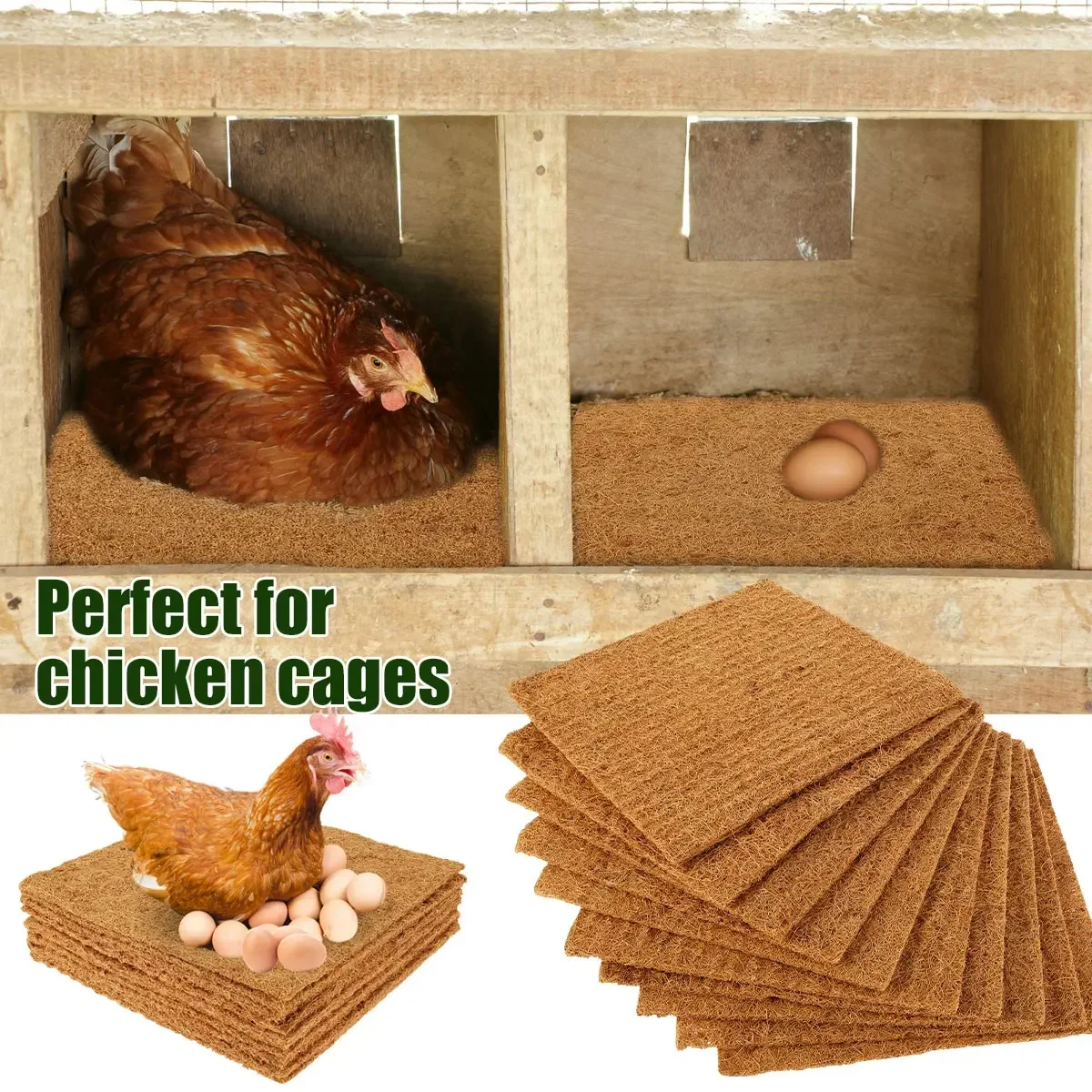 

10pcs Reusable and Washable Chicken Bedding Mats Natural Coconut Palm Chicken Nesting Pads for Laying Egg Farm Poultry Mats