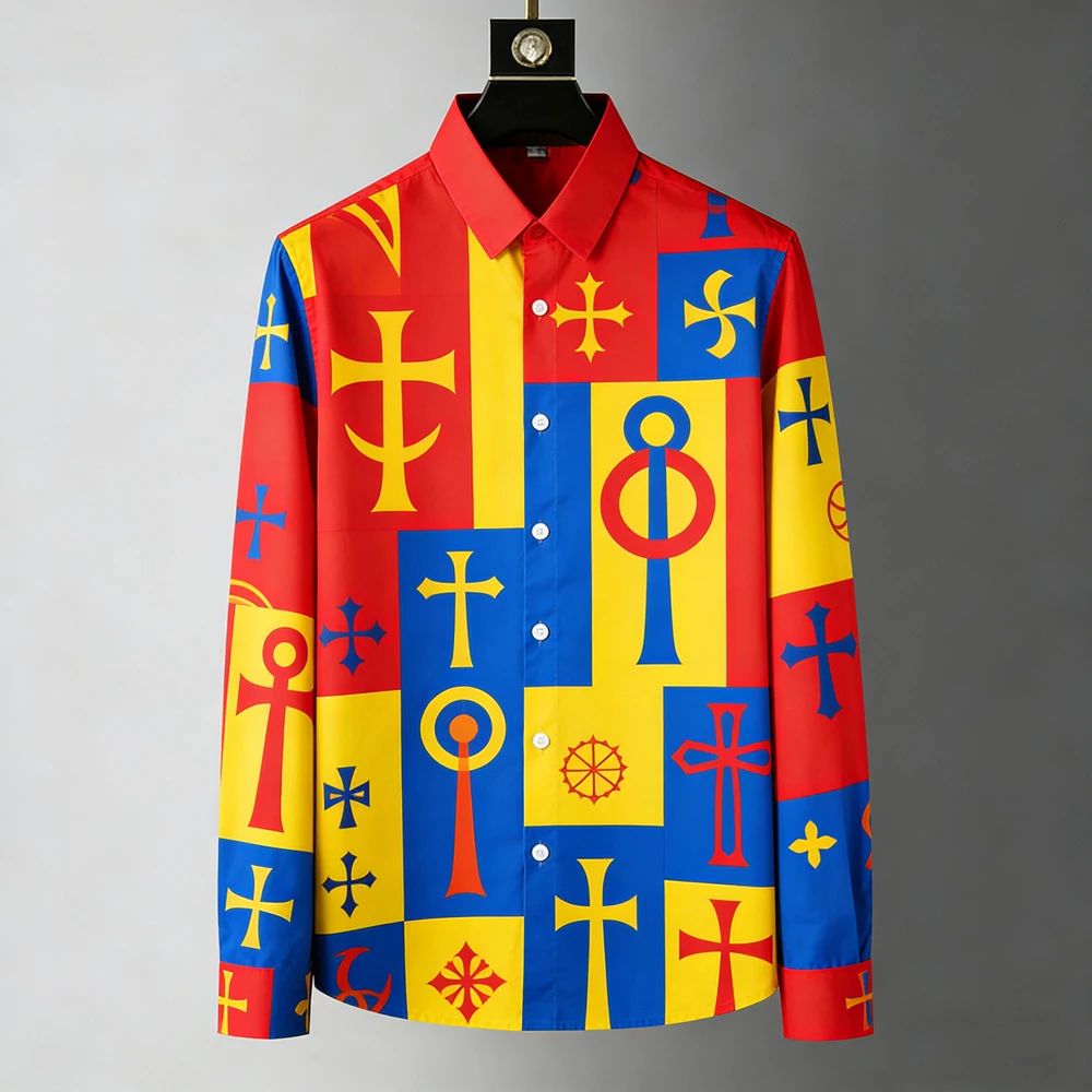 

Men's Gothic Architectural Character Pattern 3D Printed Shirt Long Sleeve Lapel Button Hawaiian Beach Shirt Party Men's Clothes