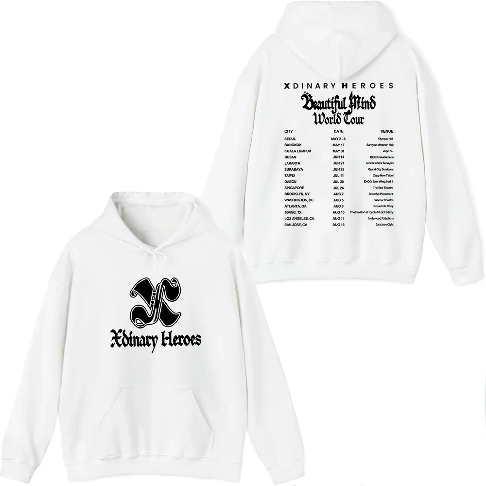 Xdinary Heroes Merch 2025 월드 투어 Beautiful Mind 후드 남성 여성 긴 소매 풀오버 탑