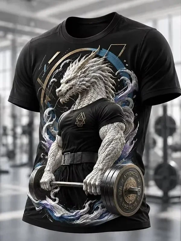 Tiger Forcefully Pulls Dumbbell Graphic T-shirts 3D Fitness Animal Print Short Sleeve t shirts Fashion tops