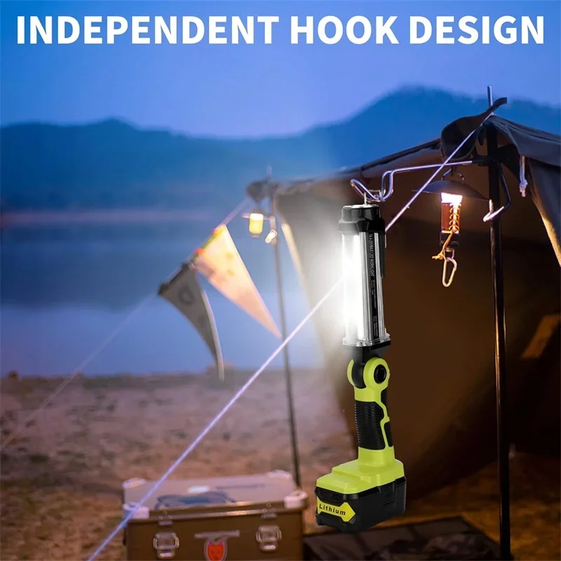 Cordless Flashlight LED Work Light with Hook for Ryobi 18V Lithium Battery 2000LM Outdoor Spotlight Emergency Lighting