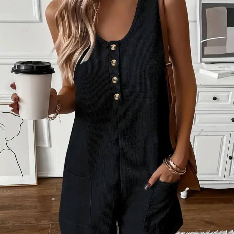 

Women's Button ket Jumpsuit 206 Winter Silk Material Ladies' Suit One-Piece Suit with ket Cross-Border Special