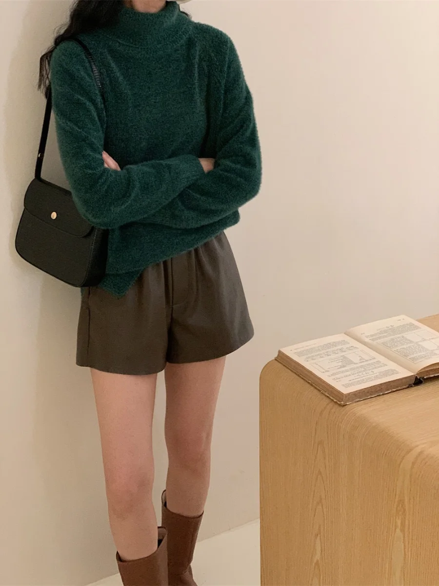 

Свободный крой, вязаный свитер High Ne, Basic Sle Fce, мягкий бот с разрезом, открытый, модный, для поездок на работу, цветной узор Blo