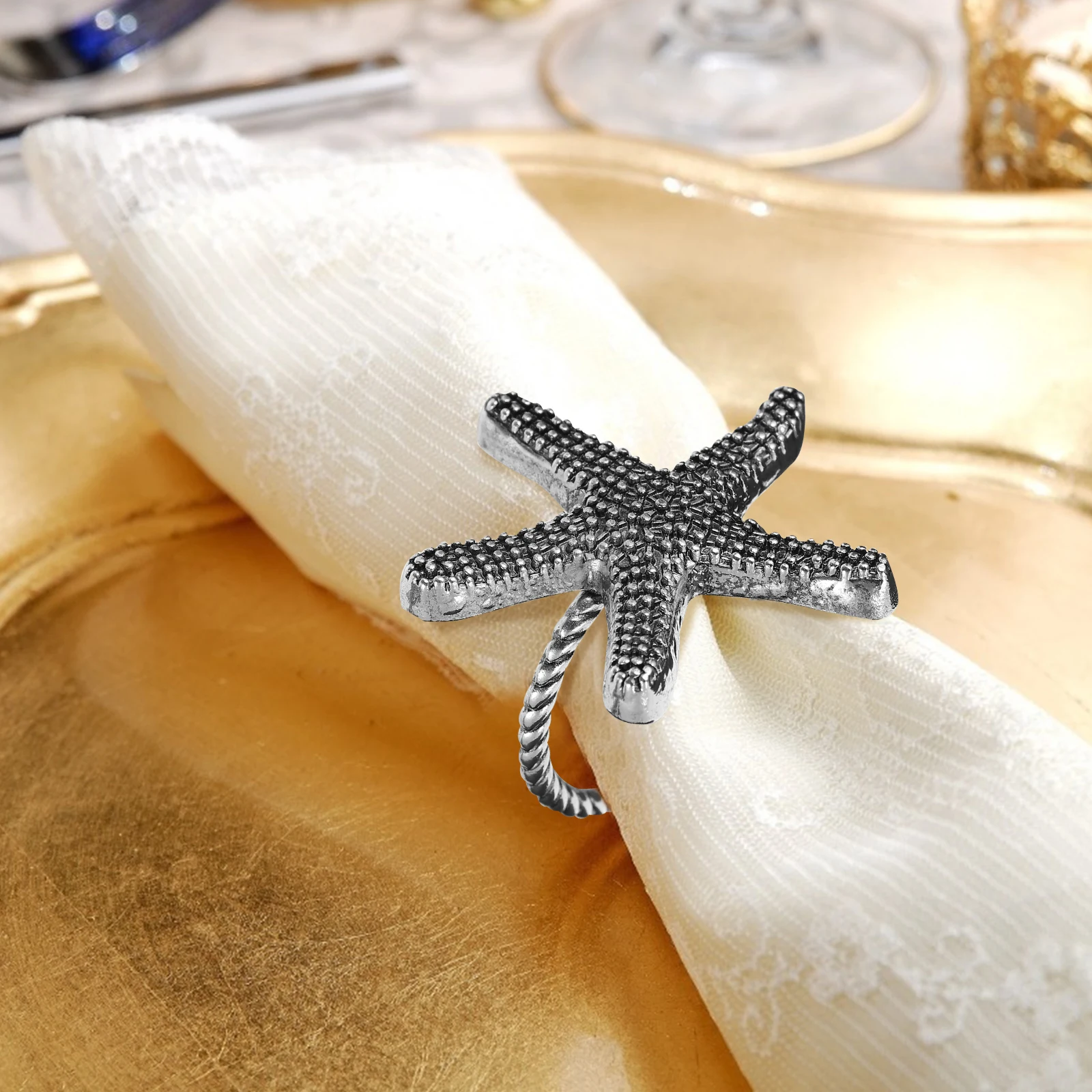 

4 pcs Alloy Rings Style Elegant Napkin Buckles Decorative Party Table Accessories Wedding Banquet Decoration Sea