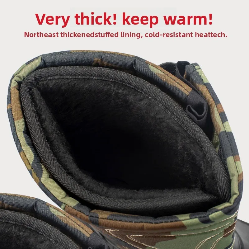 ฤดูหนาวผู้ชายรองเท้าฝนกลางแจ้งกันน้ําสบายๆรองเท้าผ้าฝ้ายลื่นตกปลา BOOT Plush WARM Snow BOOTS กลางลูกวัวผ้าฝ้าย Botas