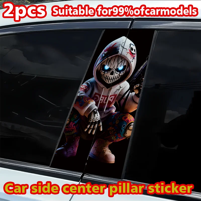 

2 pieces of car B-pillar stickers Skeleton Gunman Polyethylene protective film