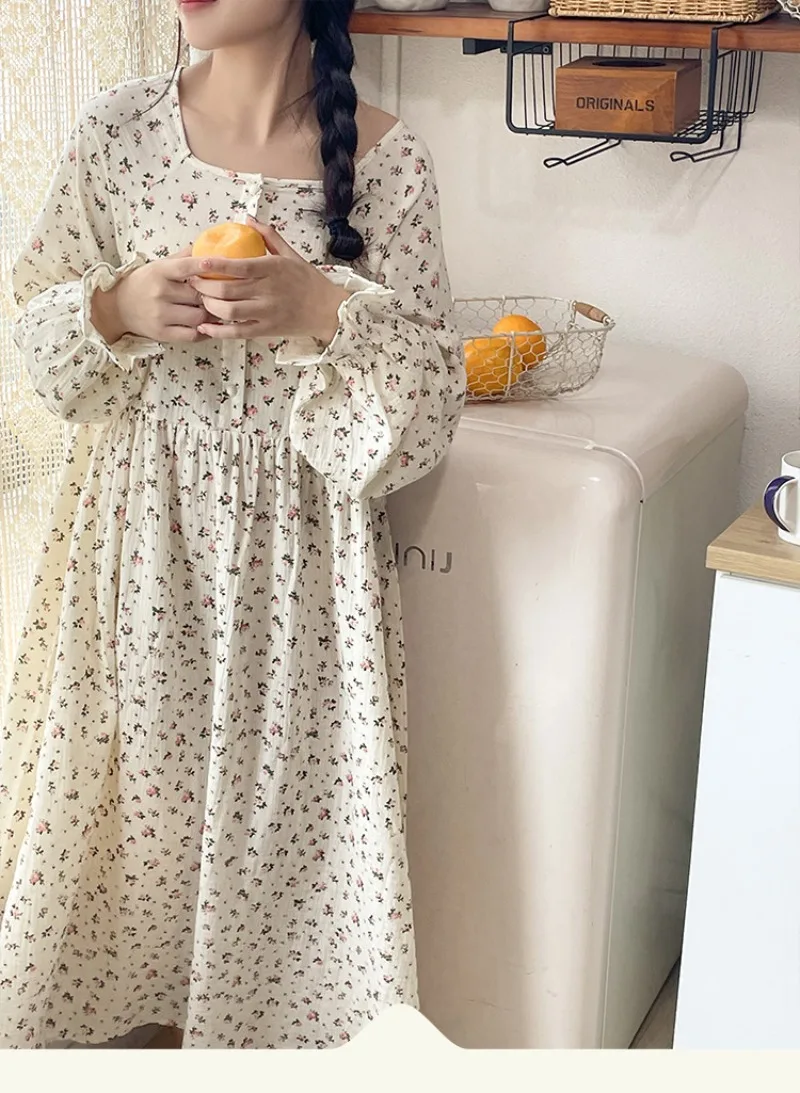 Muslin 100% Cotton Gauze For Women Dress Long Sleeve ButtoN Up Print Fashion Casual Chic Oversized Loose Female Vestidos Mujer - Image 5