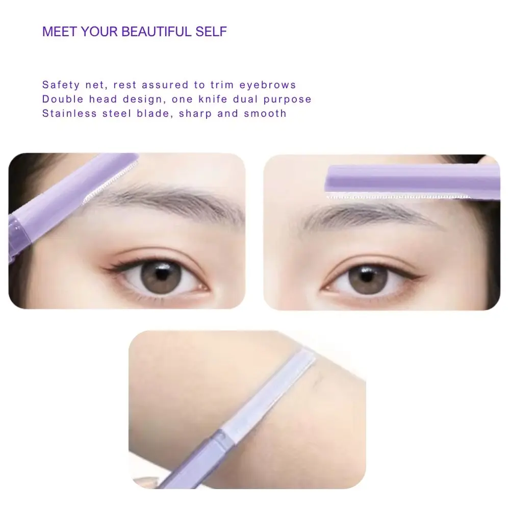 Nóż do przycinania brwi, fioletowy, dwustronny trymer do brwi - bezpieczny, przenośny trymer dla początkujących, narzędzie do usuwania włosów z twarzy