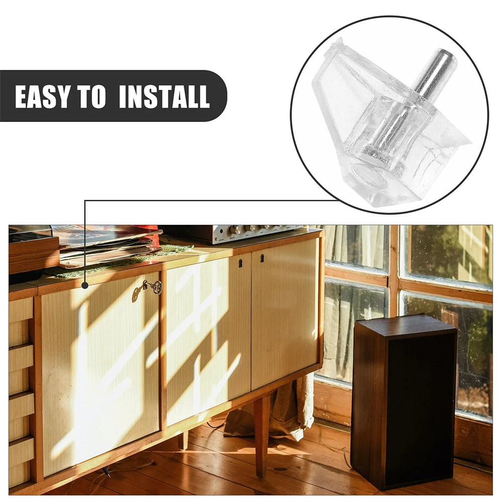 หมุดพลาสติกใสสำหรับรองรับชั้นวางของ 50 ชิ้น ตัวยึดตู้แบบใส หมุดเปลี่ยนสำหรับชั้นวางหนังสือและเฟอร์นิเจอร์