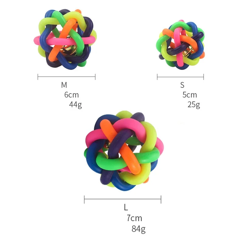 Interactive Pet Dog Ball Toy Cute Dog Toys Cat Toy with Small Bell Rainbow Dogs Toys Pets Chewing Playing Fetching Nice Ball