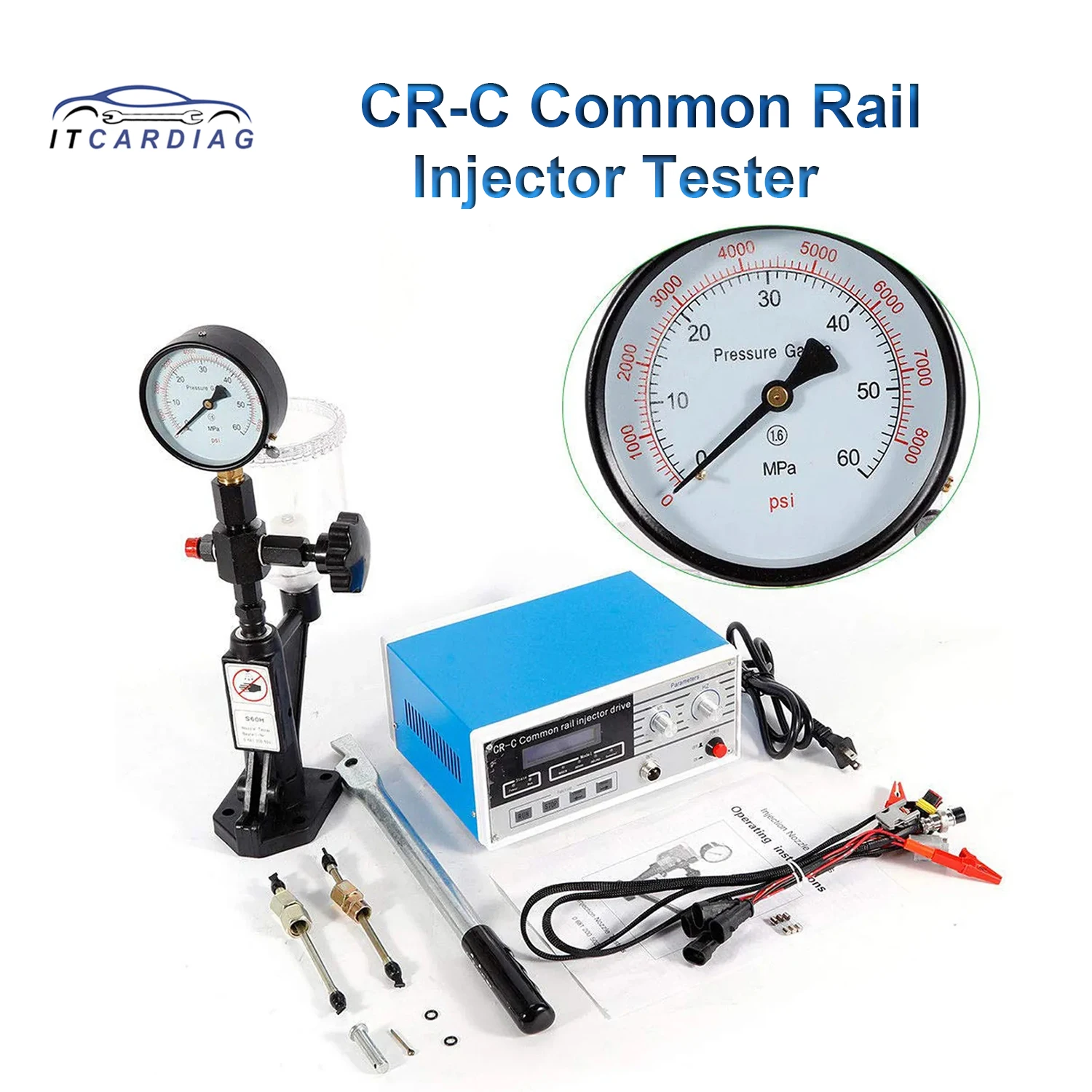 Injector Tester Full Set CR-C Common Rail Injector Drive Multifunction Professional Diesel Tester Tool + S60H Fuel Nozzle Combin