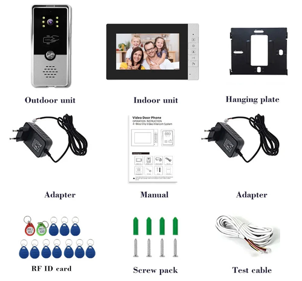 New 7inch Screen Video Door Phone Intercom Doorbell With RFID Outdoor Waterproof Camera Inductive Card Video Door Phone System