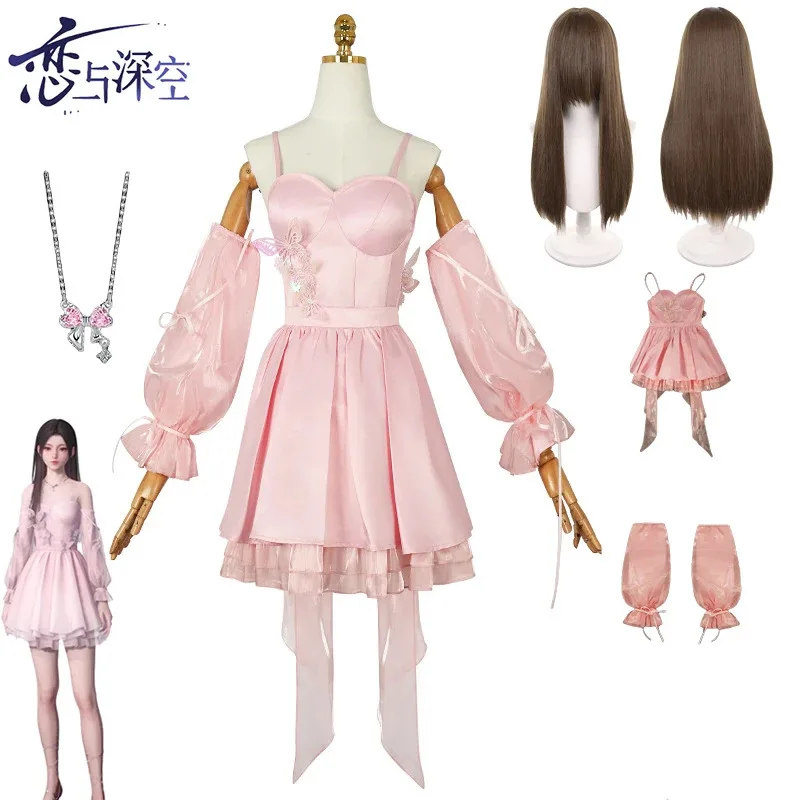 

Game Love and Deepspace Cosplay Mc Hunter Cosplay Girls Women Pink Dress Uniform Suit Party Play Outfits for Sexy Girl Skirt