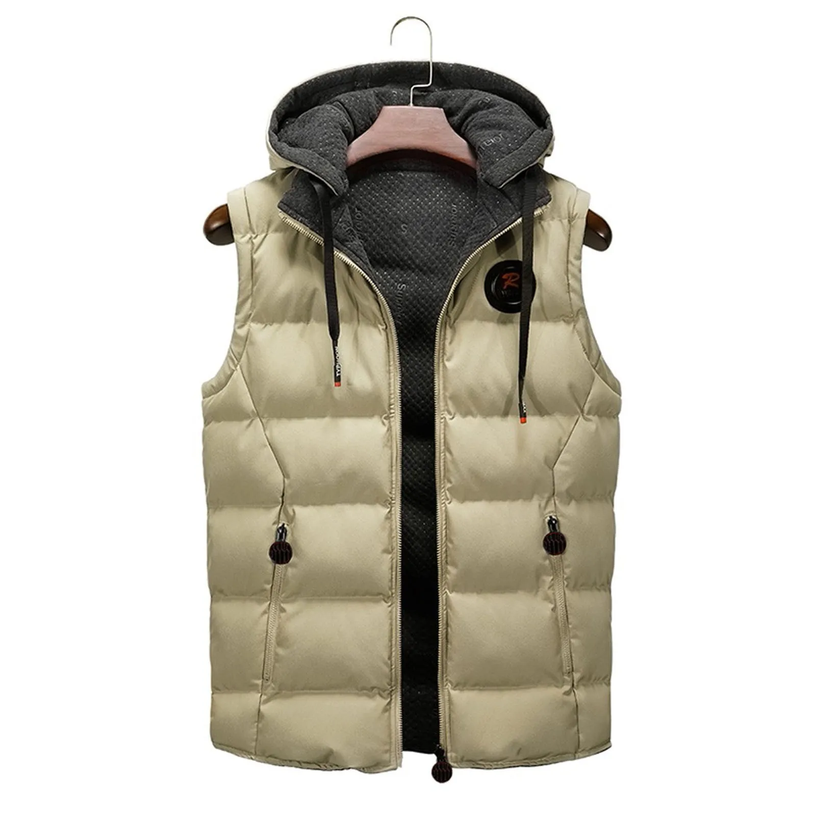 Zipper Vest Coat Men Warm Hooded Jacket Outwear Winter Casual Bubble Coat Male Zippered Coat Thermal Parka Korean Style