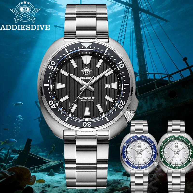 

ADDIESDIVE Men's Quartz Watch 200m Waterproof Turtle Shell Dive Watches Luxury Sapphire Glass Luminous Ceramic Bezel Wristwatch