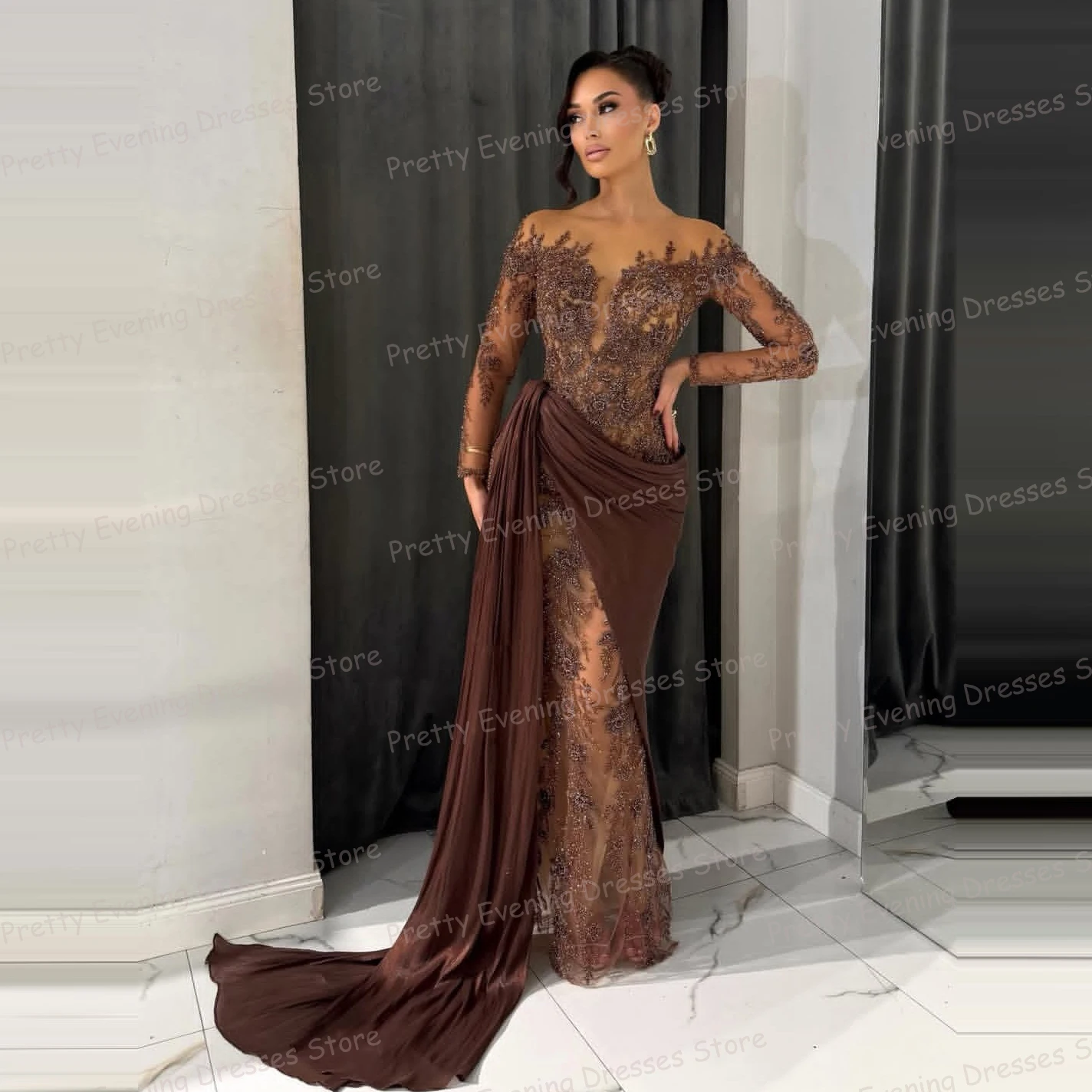 Simple Sexy Evening Dresses Woman Appliques Mermaid Sexy Side High Split Prom Gowns Fashion Customized Party Vestidos De Novia