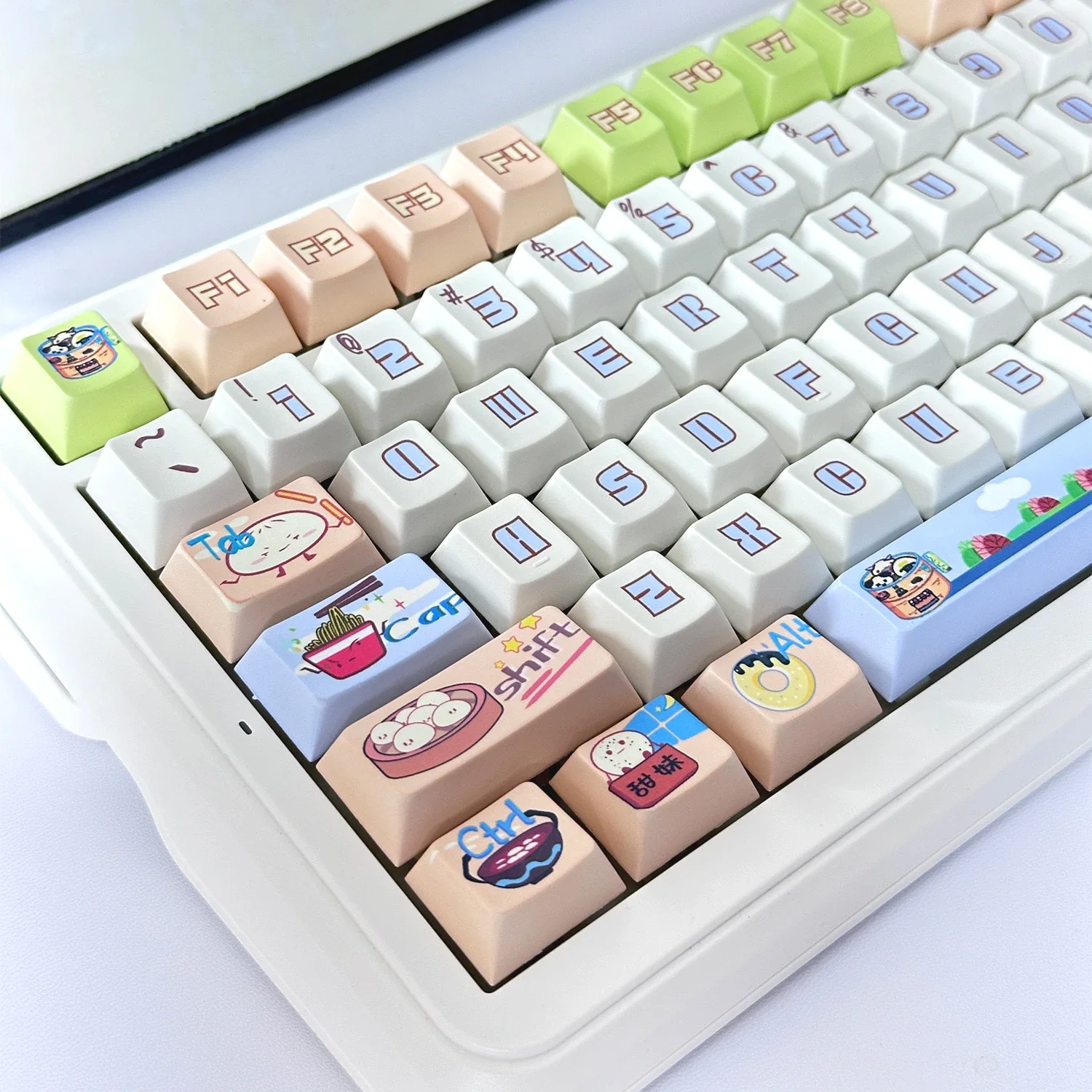 Breakfast Shop Keycap Cherry Pbt Five Sided Heat Sublimation Diy Personalized Keycaps Coffee Bread Milk Tea Breakfast Keycap