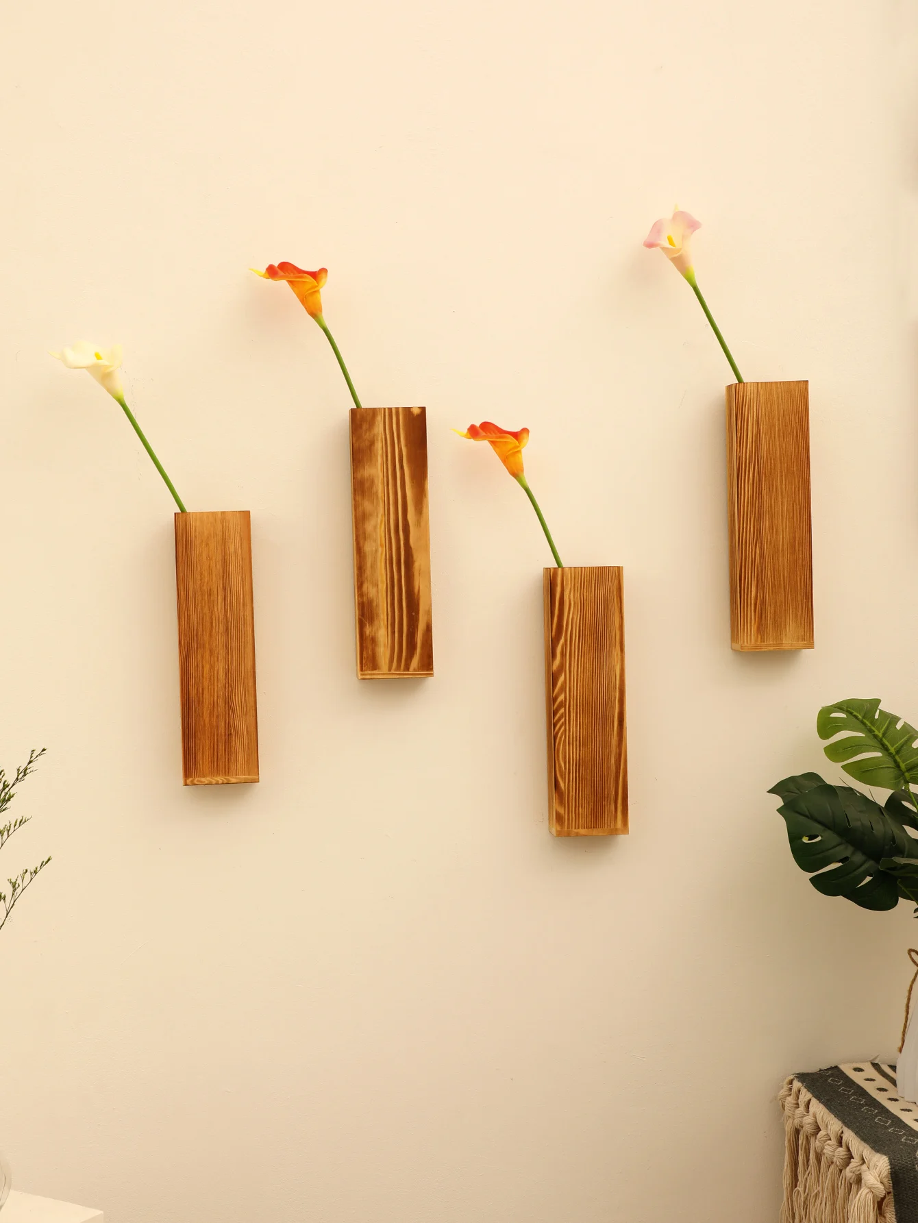 Wood Wall Vase Wooden Hanging Planter Holder for Dried Flowers and Artificial Greenery Plants Farmhouse Wall Hanging Decor Gift